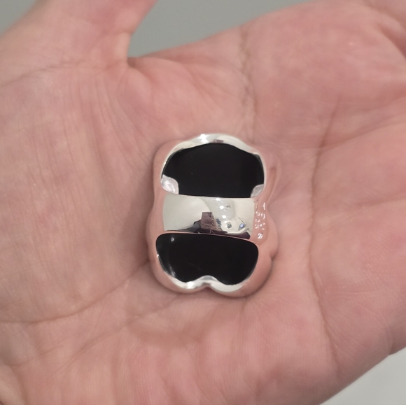 Tous Big Faceted Silver Onyx Bear Ring Size 8 - Picture 14 of 14
